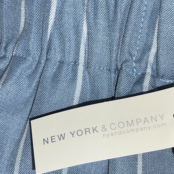 NY&C Skirt Plus 2X Blue White Vertical Stripe Front Slit Ruched Waist Midi NEW - Picture 11 of 13